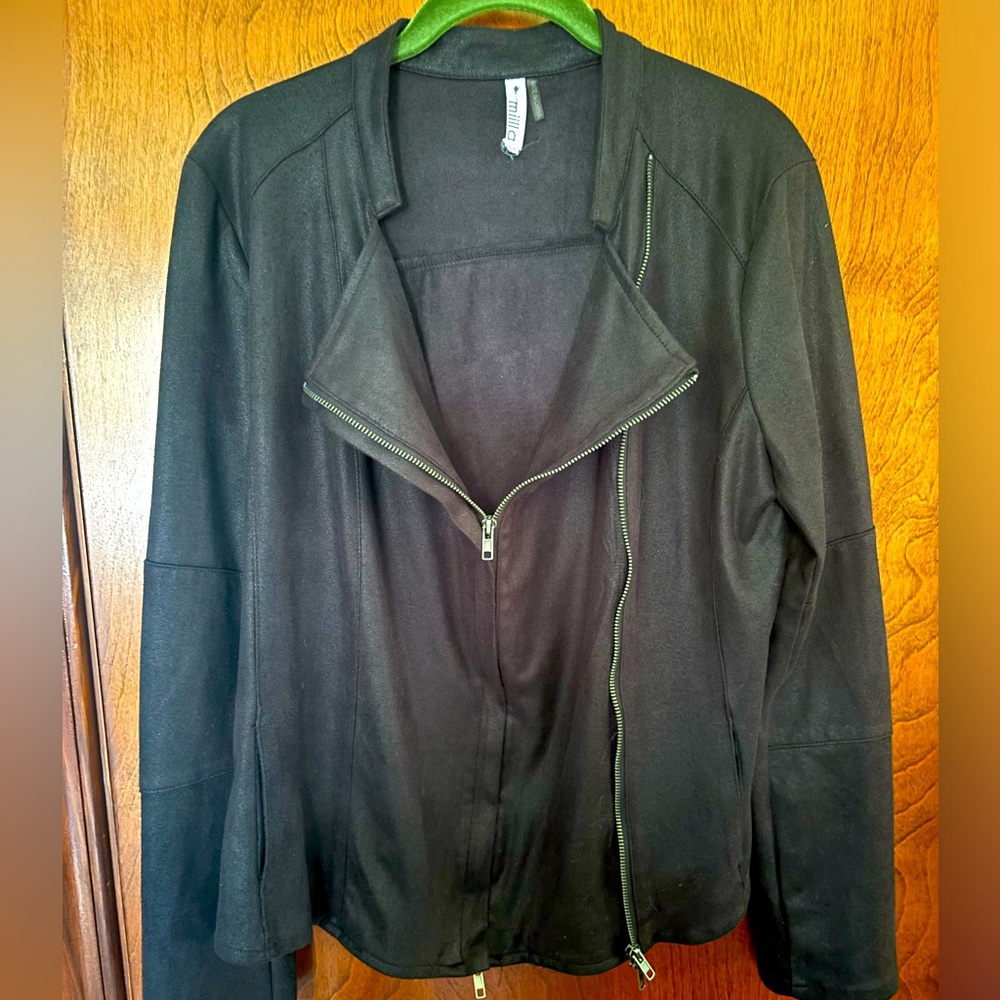 Soft faux suede black Moto Jacket with zipper details size M/L